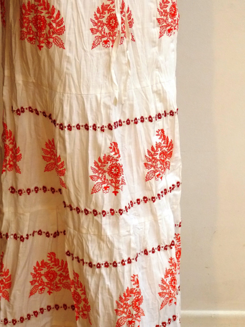 Red and White Embroidered Crinkle Skirt